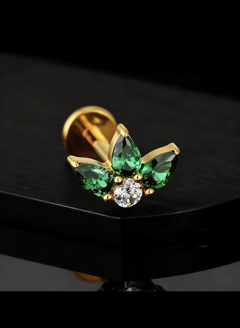 Piercing Titânio 3 Pétalas Verde