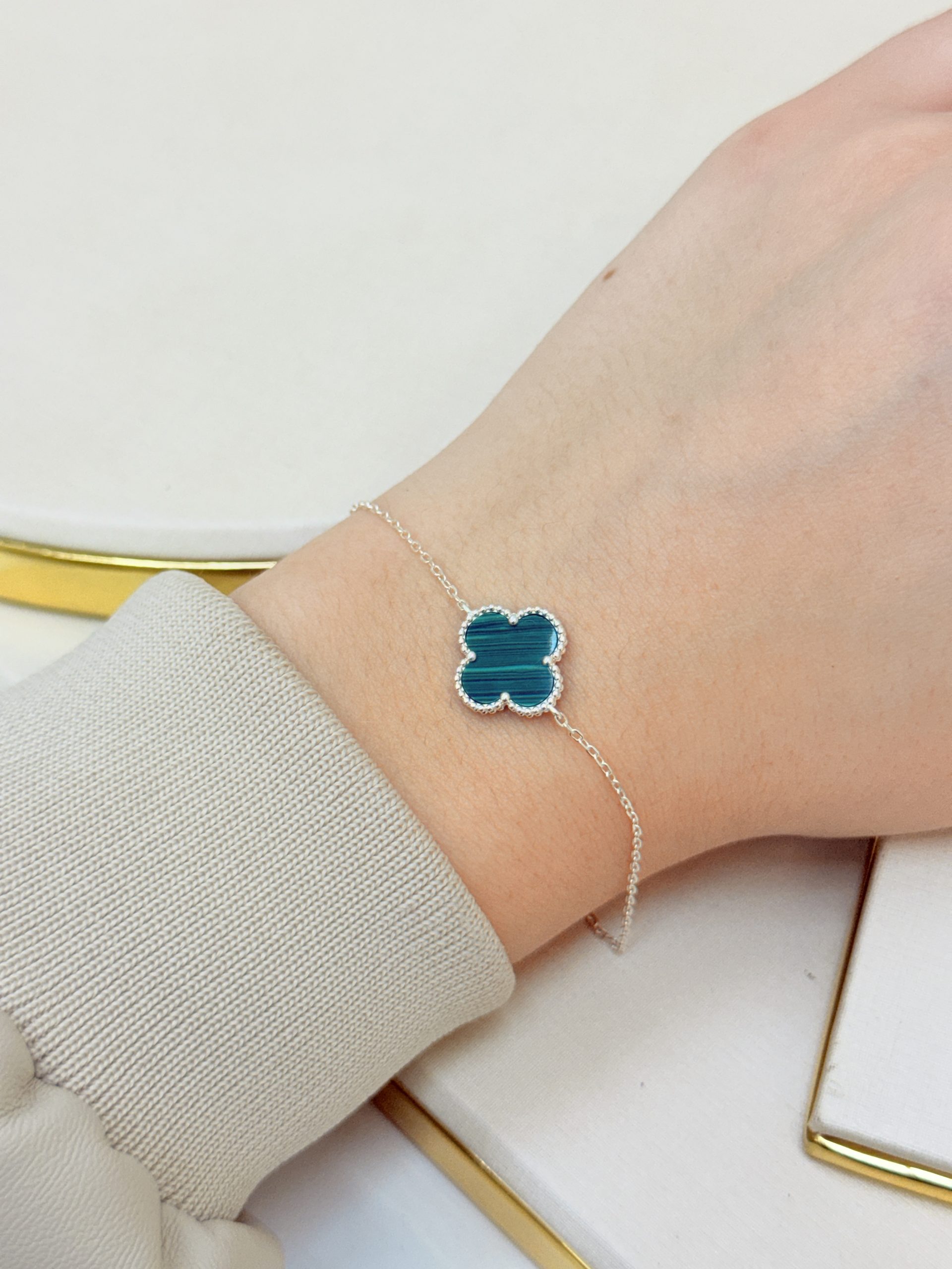 Pulseira Prata 925 Trevo Verde 
