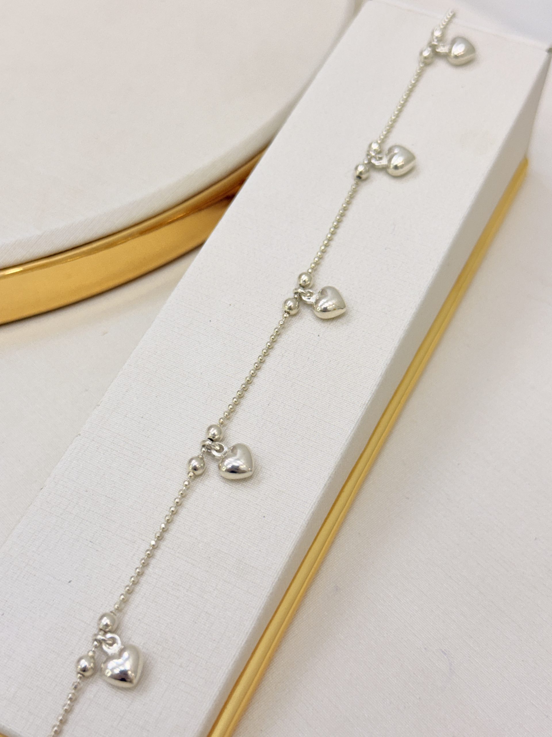 Pulseira Prata 925 com Pingente Corações