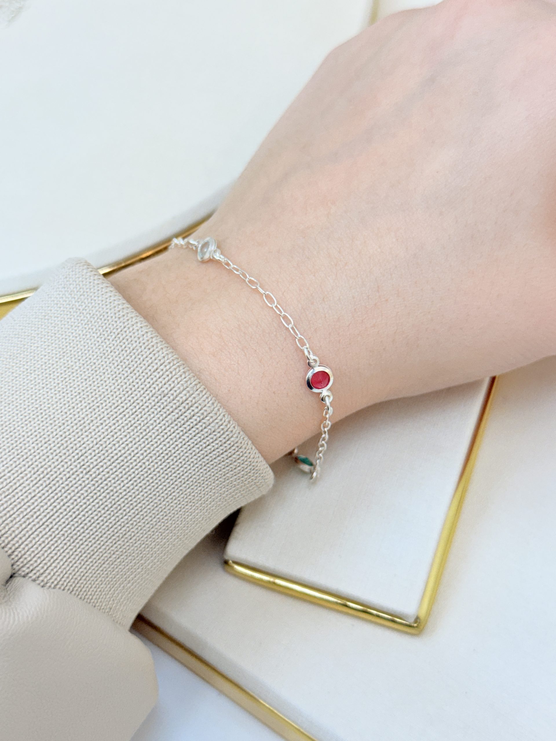 Pulseira Prata 925 com Pedrinhas Coloridas