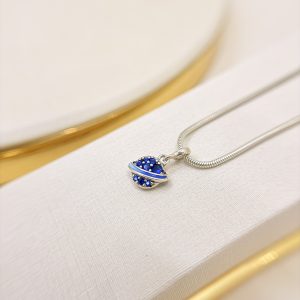 Colar Planeta Orbe Cravejado Azul em Prata 925